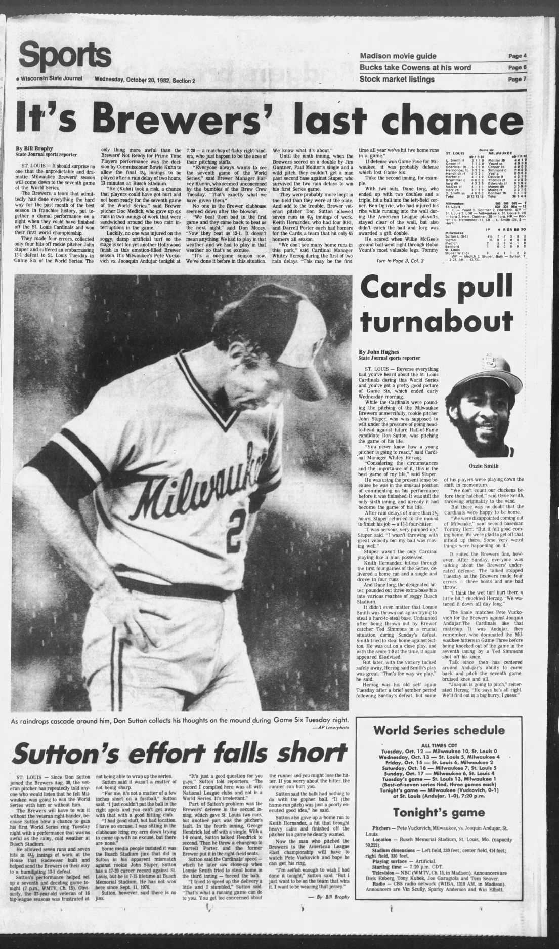 State Journal sports page, Oct. 20, 1982